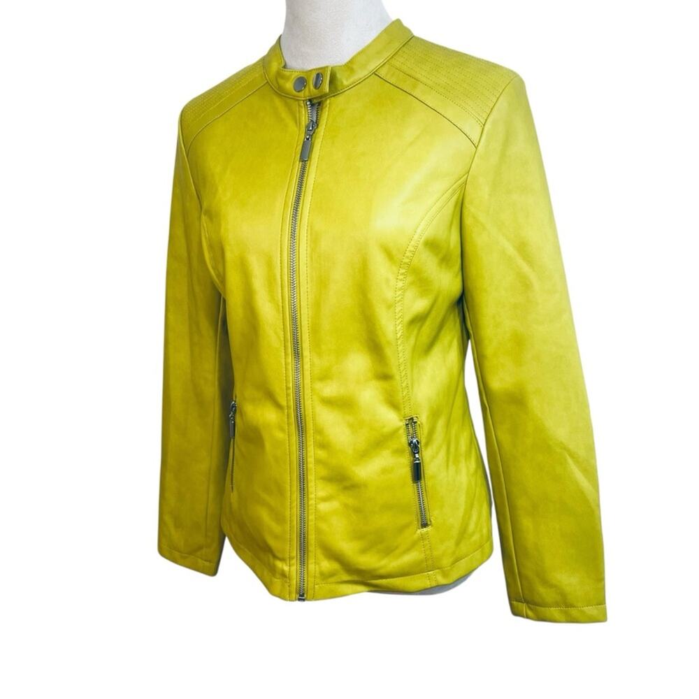 Alfani Chartreuse Lime Faux Leather Moto Jacket| Women's Size Small | NEW
